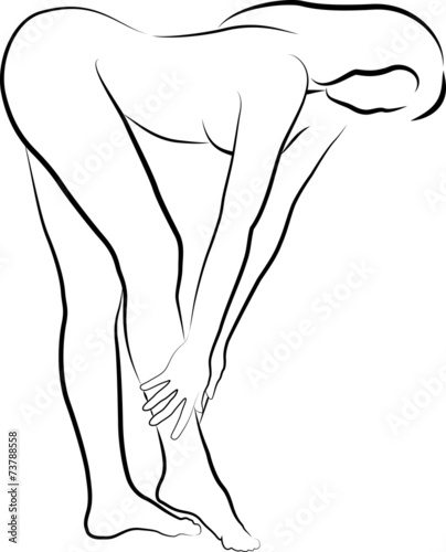 sketch of woman is creaming and massaging her leg