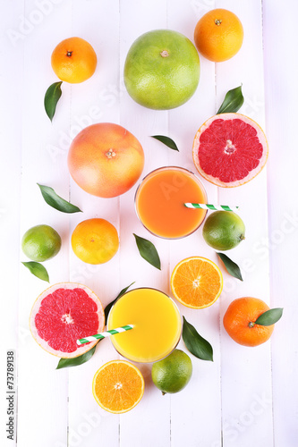 Juices and many citrus close-up