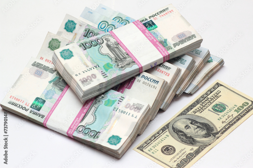 Hundred dollars and Russian to one thousand rouble banknotes Hundred dollars and Russian to one thousand rouble banknotes