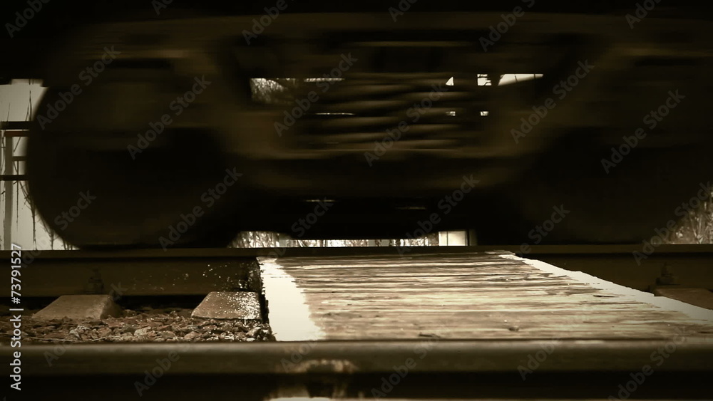 Rail freight train rumbles by wheels Rail freight train rumbles by wheels