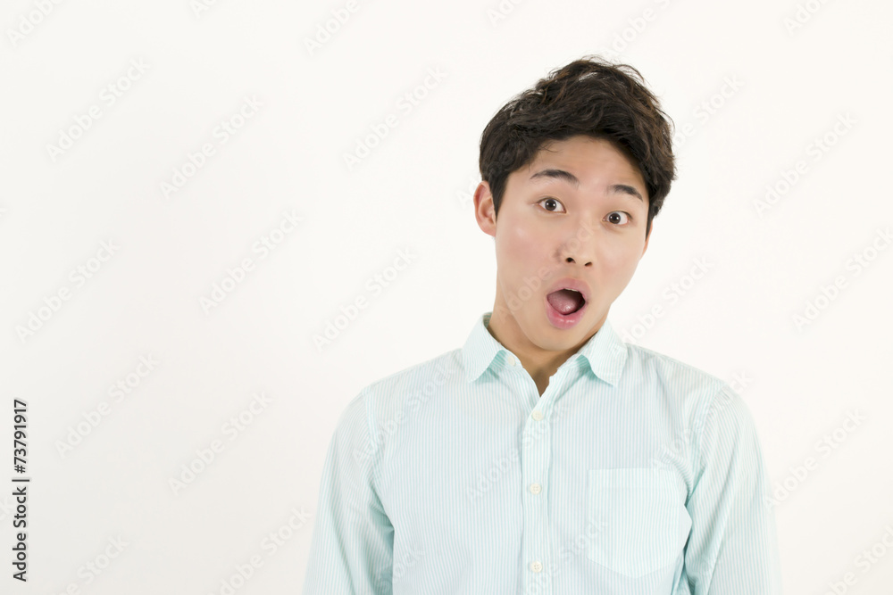 Portrait of young man with shocked facial expression Portrait of young man with shocked facial expression
