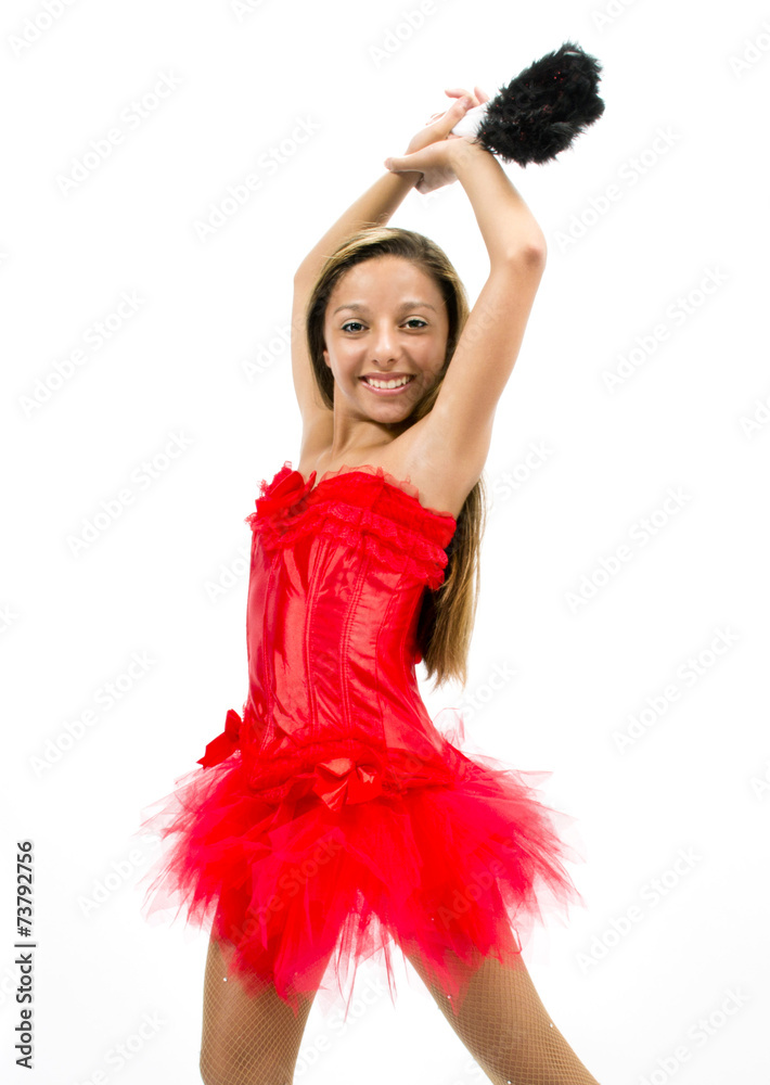 Beautiful dancer with Spanish red dress and fan Beautiful dancer with Spanish red dress and fan