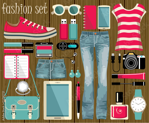 Fashion set in a style flat design.