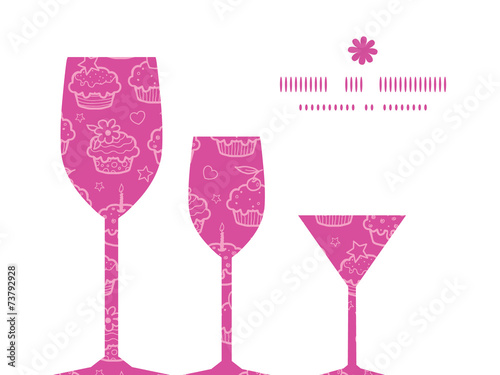 Vector colorful cupcake party three wine glasses silhouettes