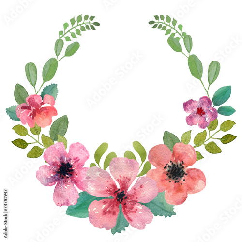 Fototapeta Naklejka Na Ścianę i Meble -  Watercolor floral wreath.