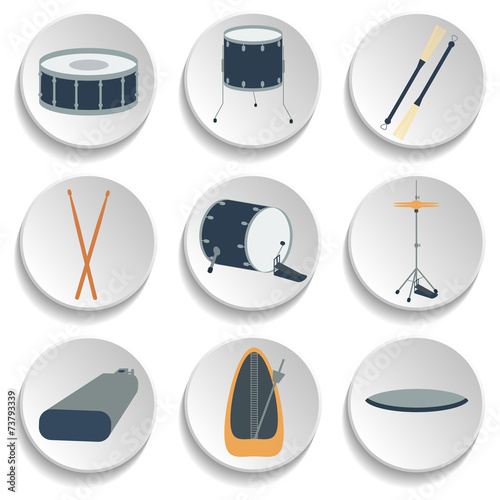 A set of drum icons. Flat design. vector