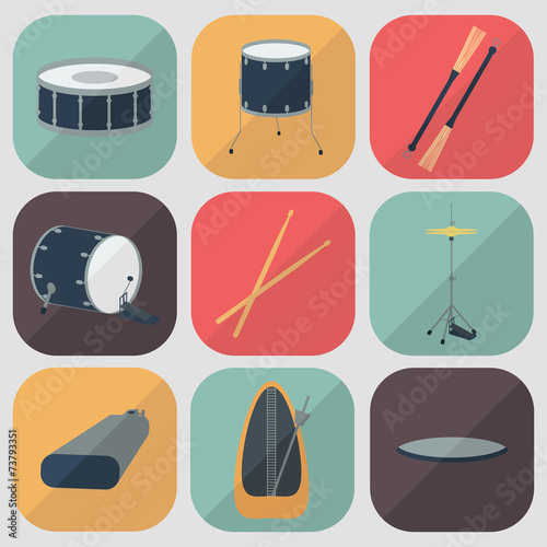 Drum flat icons. Flat design. Shadow. Vector
