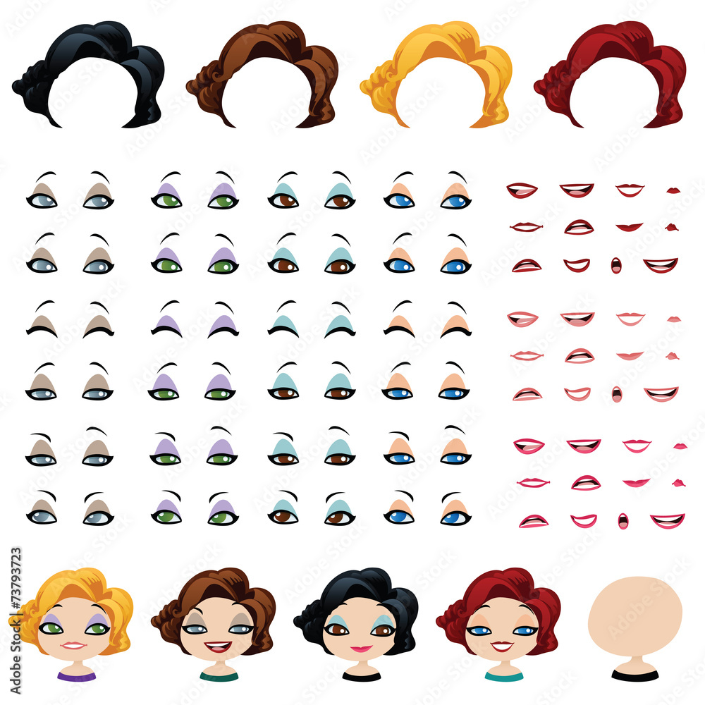 Fashion female avatars set of expressions Stock Vector | Adobe Stock