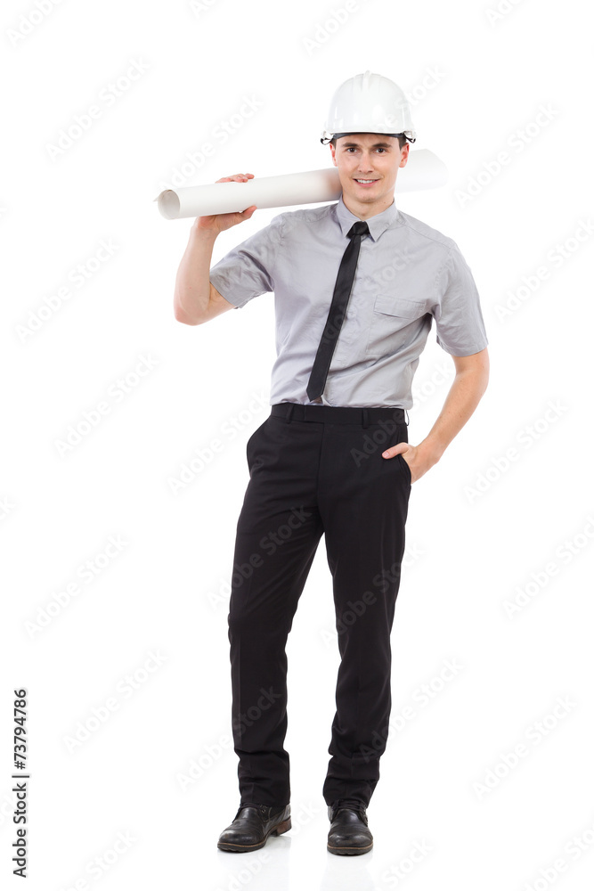 Architect posing with paper roll