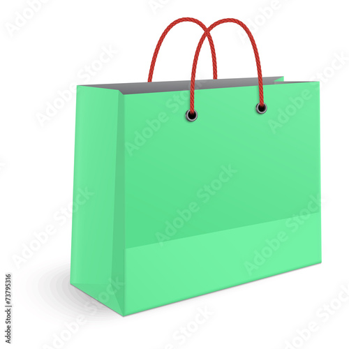 Classic shopping green paper bag with red grips