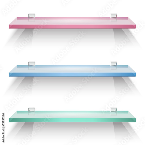 Red, green and blue square glass shelves