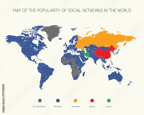 Map of the popularity of social networks in the world