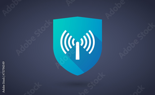 Long shadow shield icon with an antenna