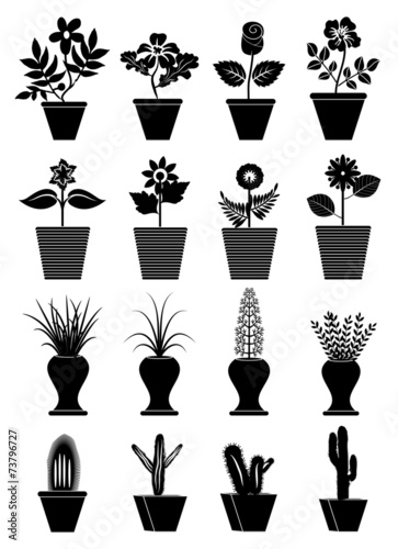 Flower pot icons set