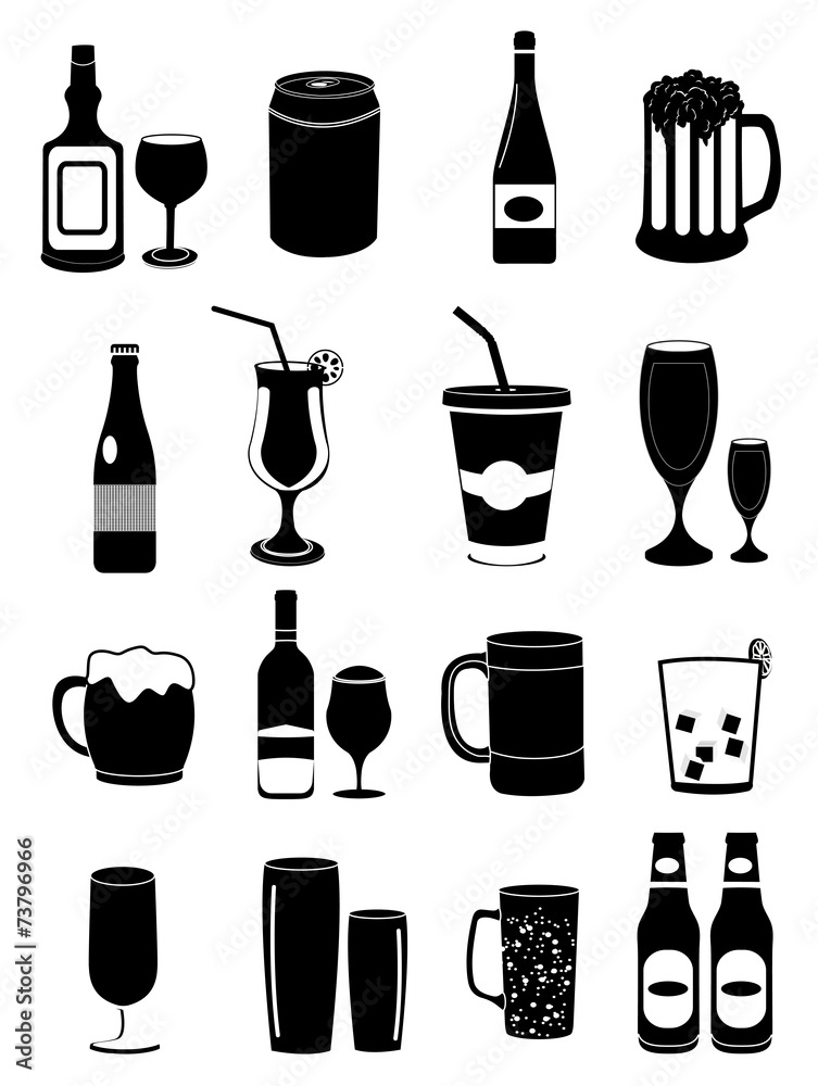 Alcohol drinks wine beer icons set Alcohol drinks wine beer icons set