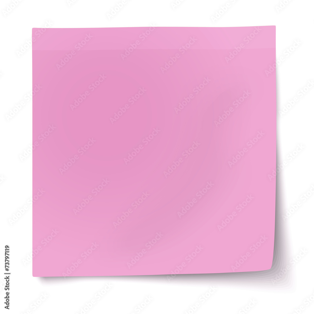 Pink, rosy sticky note with turned up corner isolated Pink, rosy sticky note with turned up corner isolated