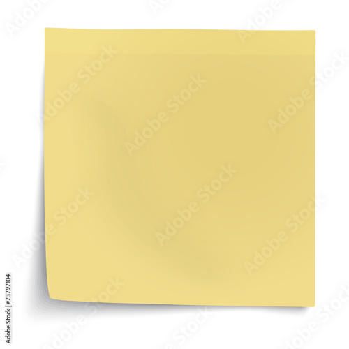 Yellow sticky note with turned up corner isolated