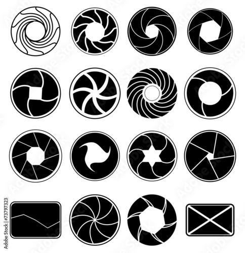 Camera lens shutter icons set