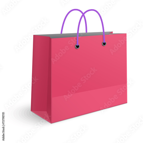 Classic shopping pink bag with violet grips isolated