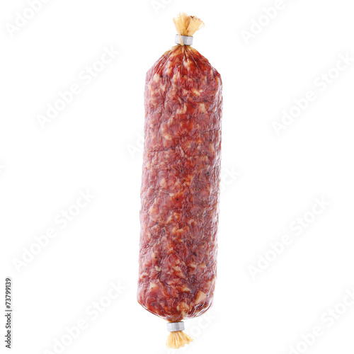 smoked sausage, isolated on white