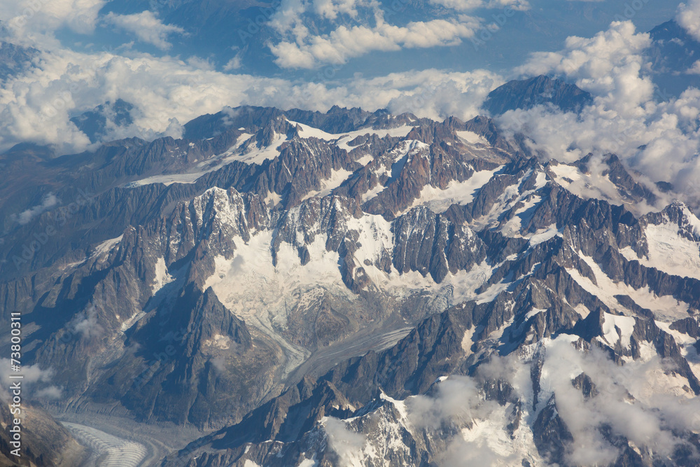 Italian and Swiss Alps seen from Airplane