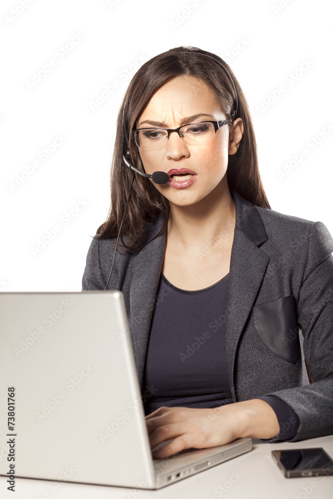 girl working in the call center and carefully explained