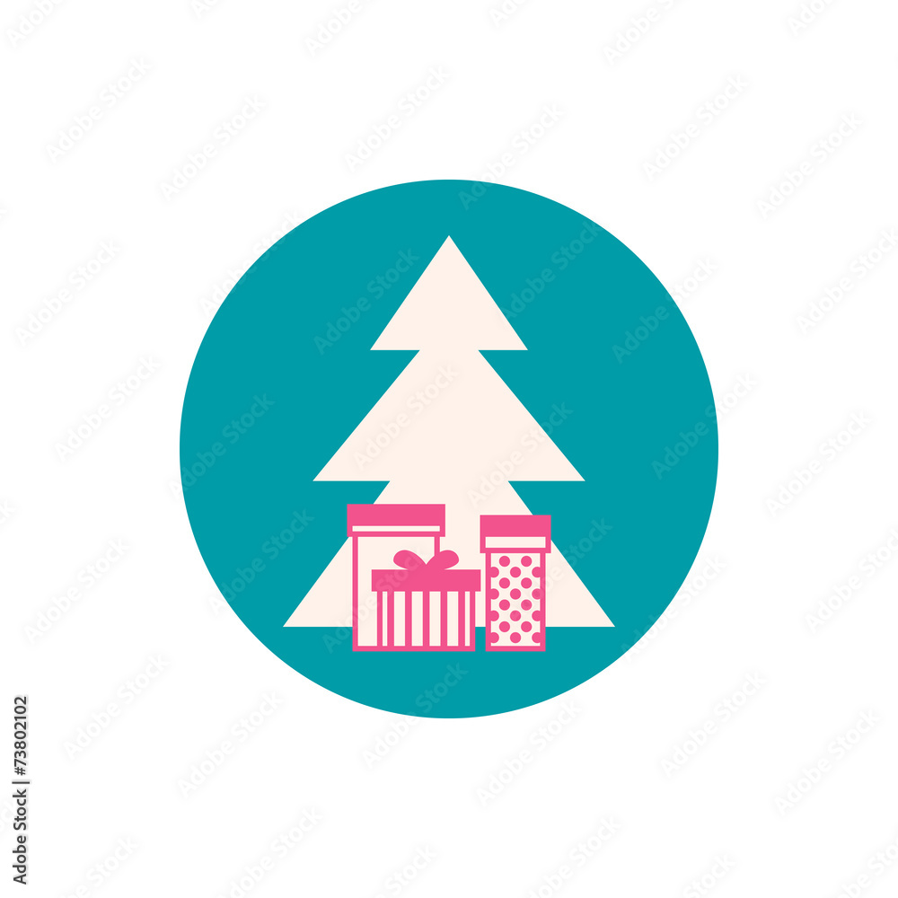 Fototapeta premium Icon Christmas tree with gifts, vector illustration