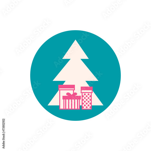 Icon Christmas tree with gifts, vector illustration