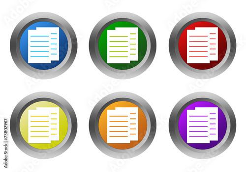 Set of rounded colorful icons with documents or news symbol