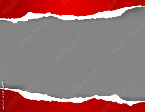 Bright red torn paper on grey background photo