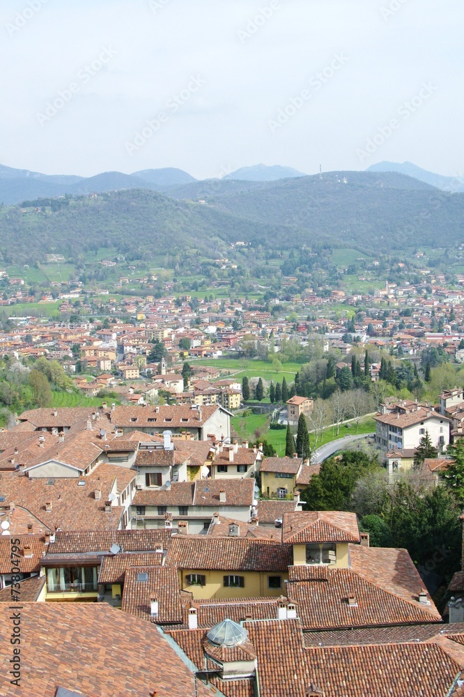 Red roofs of buildings in Bergamo in Italy