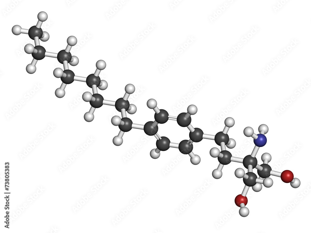 Fingolimod multiple sclerosis (MS) drug molecule. Fingolimod multiple sclerosis (MS) drug molecule.