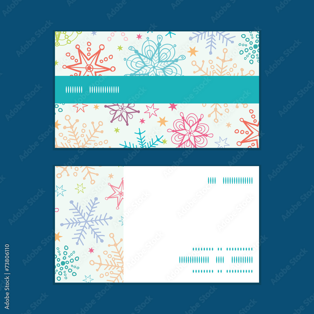 Vector colorful doodle snowflakes horizontal stripe frame