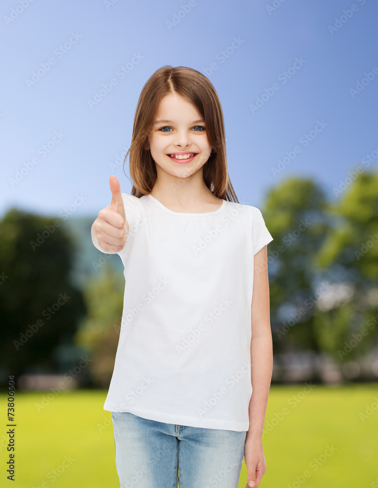 smiling little girl in white blank t-shirt smiling little girl in white blank t-shirt