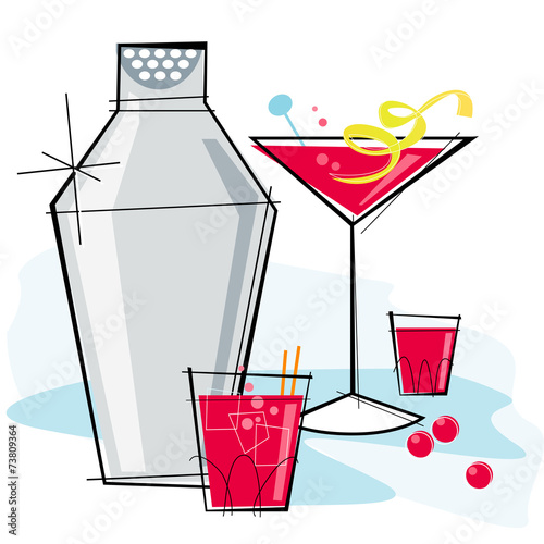 Retro-stylized cocktail spot illustration: Cosmopolitan with a l