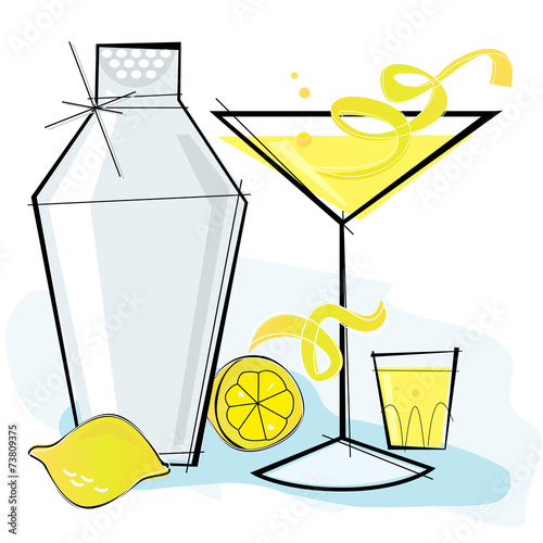Retro-stylized cocktail spot illustration: Lemon Drop