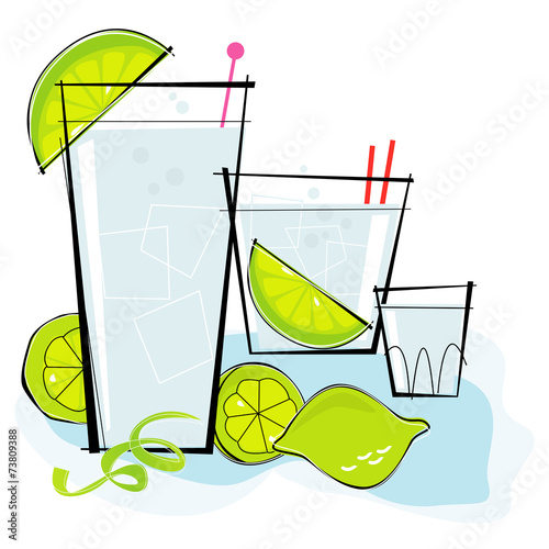 Retro-stylized cocktail spot illustration: Vodka or Gin & Tonic 