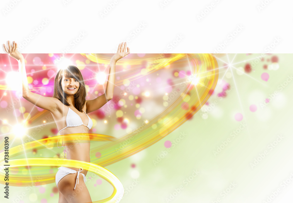Bikini girl with banner