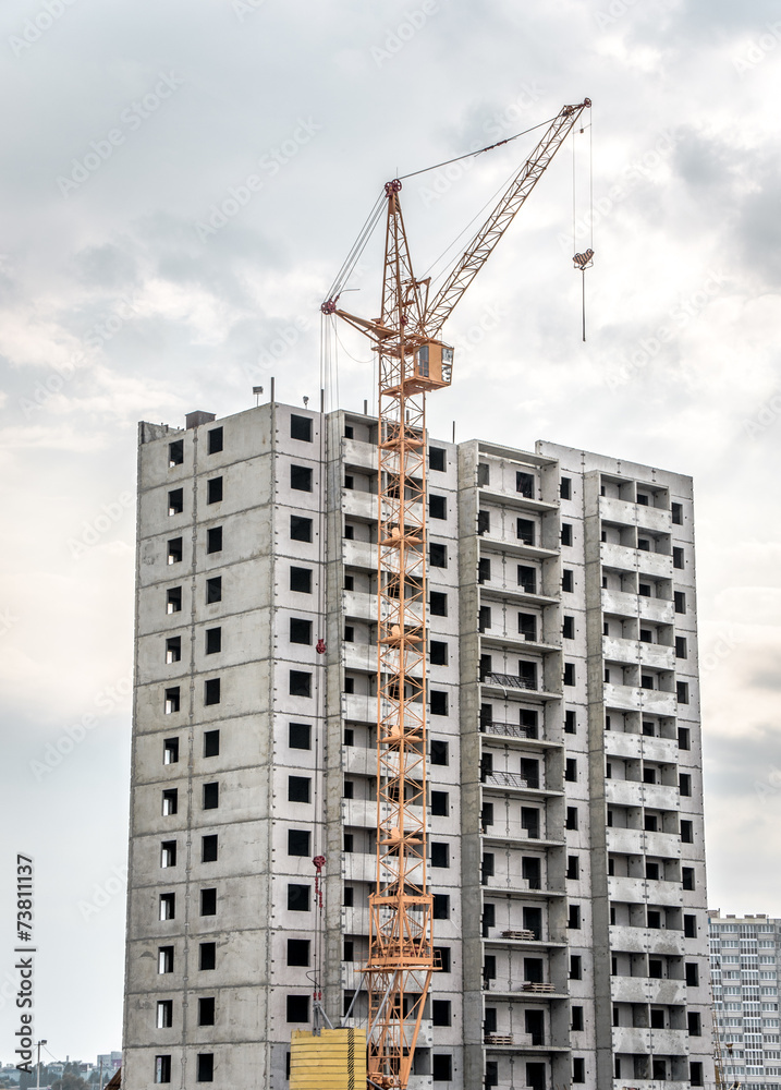 Construction site with cranes on silhouette background Construction site with cranes on silhouette background