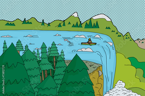 Canoe Near Edge of Waterfall