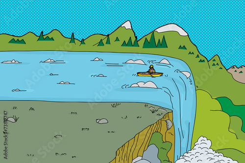 Man in Kayak at Waterfall