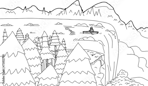 Outline of Boat at Waterfall