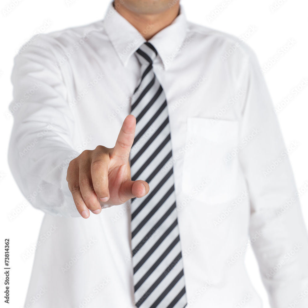 Businessman pushing on a touch screen Businessman pushing on a touch screen