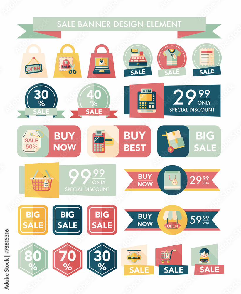 shopping sale banner flat design background set, eps10
