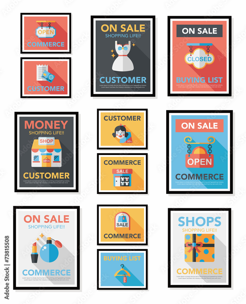 shopping poster banner flat design background set, eps10 shopping poster banner flat design background set, eps10