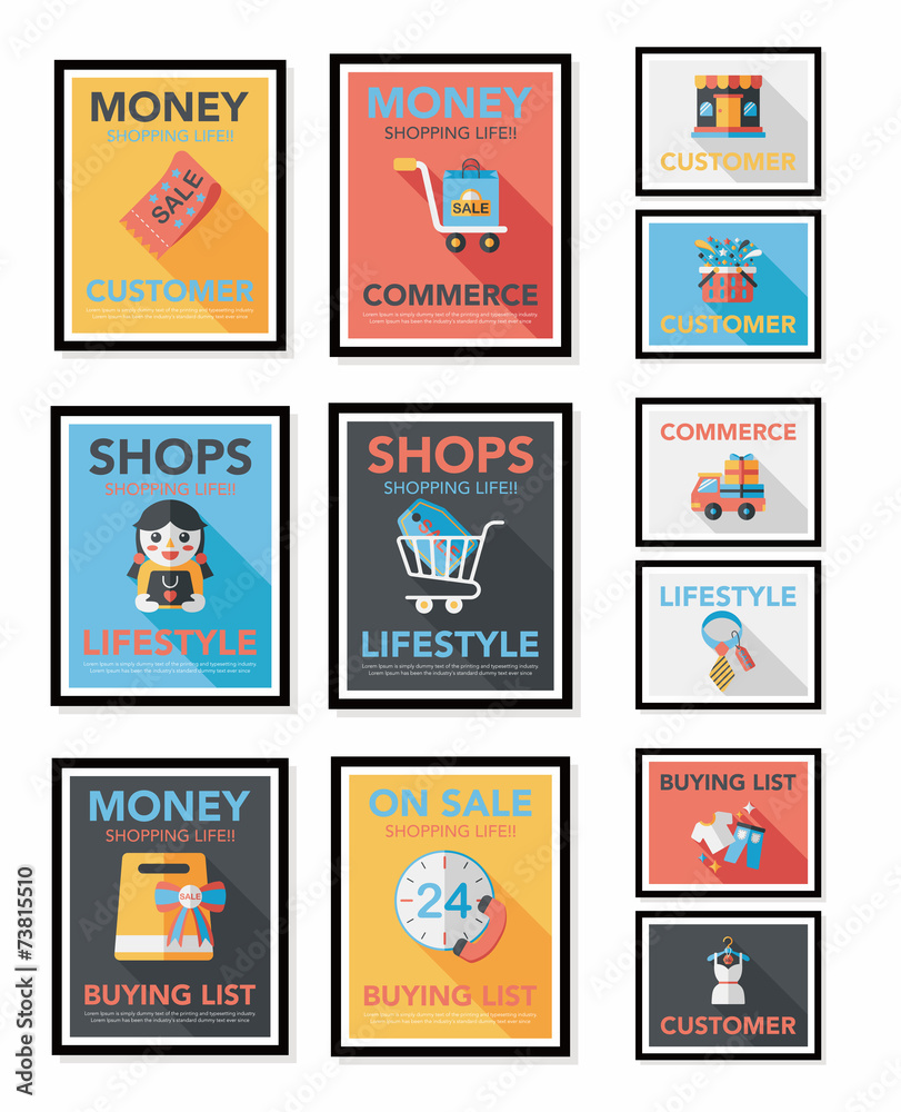 shopping poster banner flat design background set, eps10 shopping poster banner flat design background set, eps10