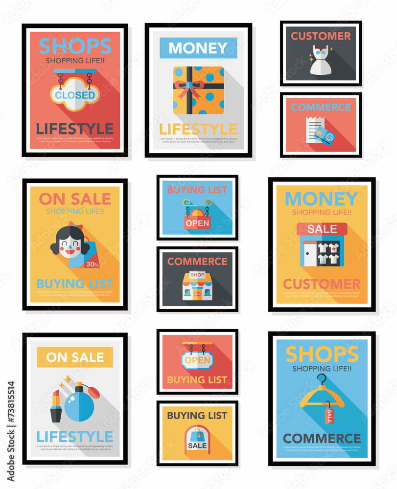 Fototapeta premium shopping poster banner flat design background set, eps10