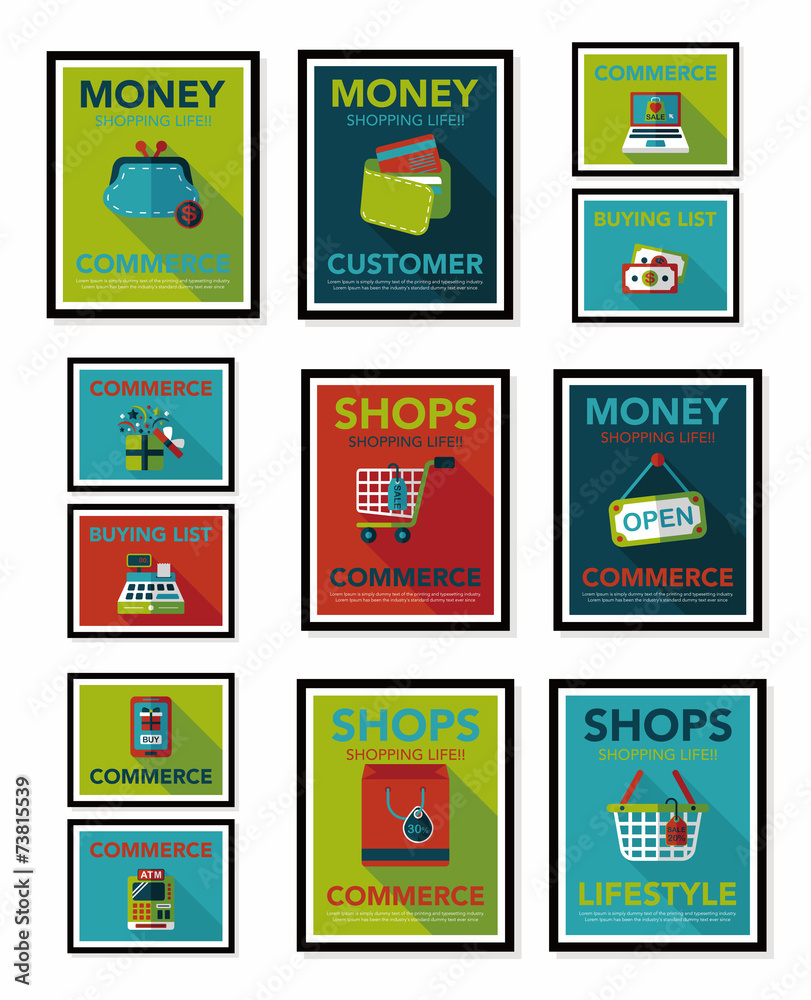 shopping poster banner flat design background set, eps10 shopping poster banner flat design background set, eps10
