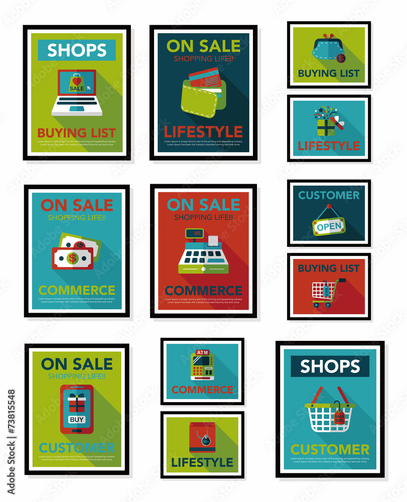 shopping poster banner flat design background set, eps10 shopping poster banner flat design background set, eps10