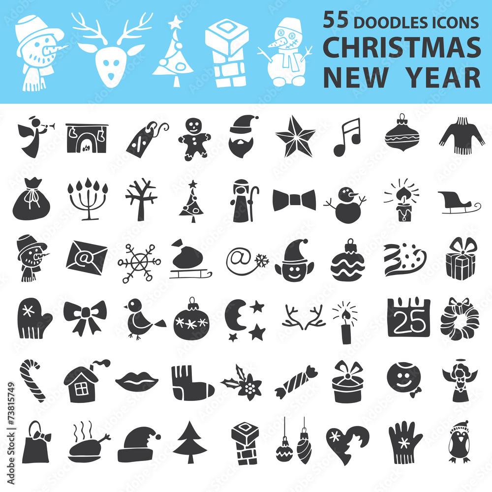 Christmas, New Year icons silhouette set